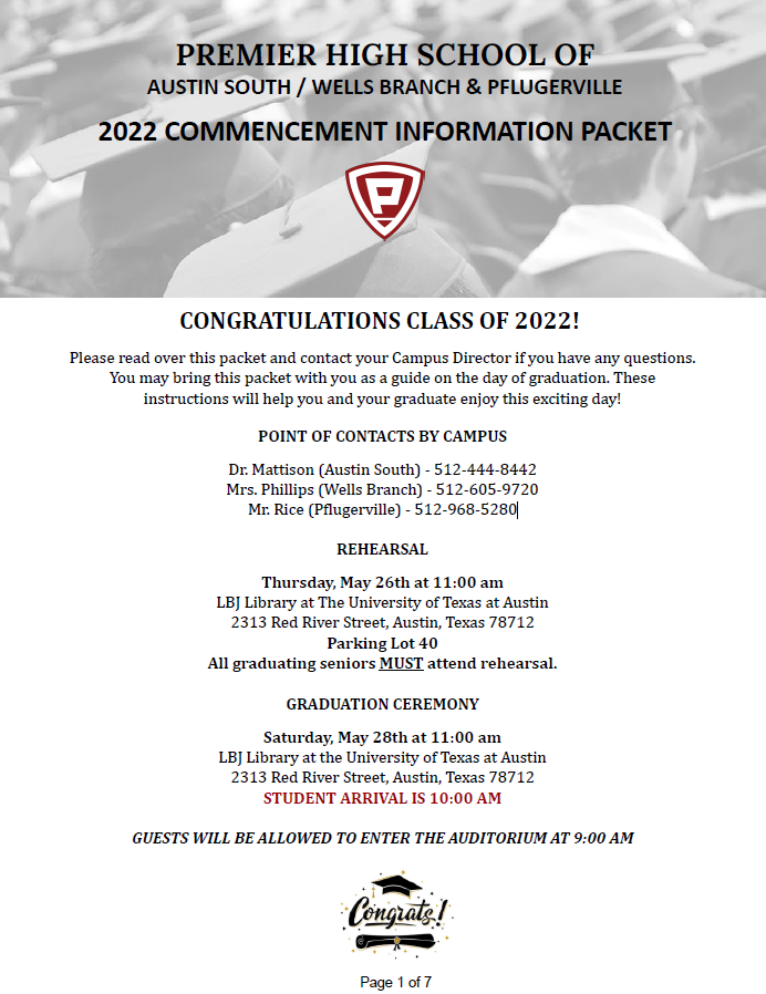Class of 2022 Commencement Info Packet